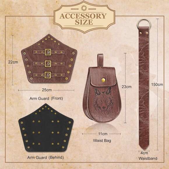 Renaissance Men Women Accessories Set Viking Costume Medieval Gear - Picture 2 of 7